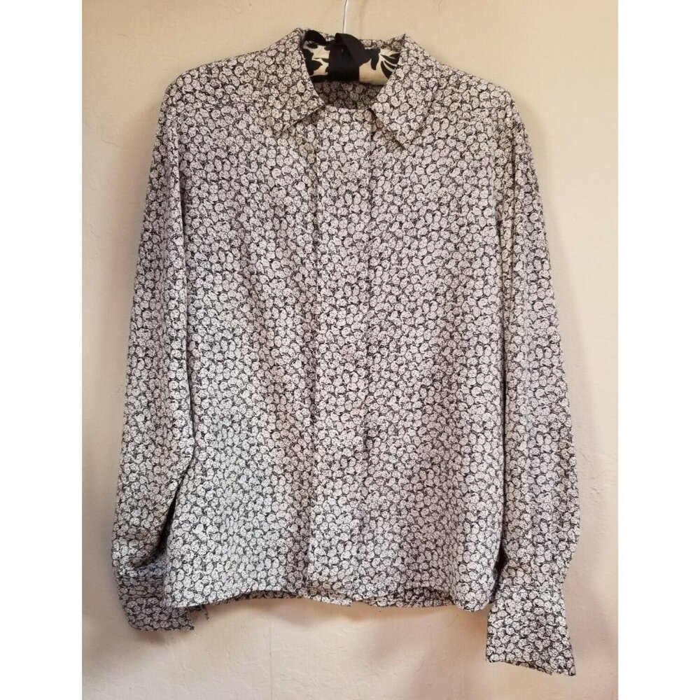 Vintage Jaeger Button Up Long Sleeve Shirt Top 86cm-34 in Black Printed Casual